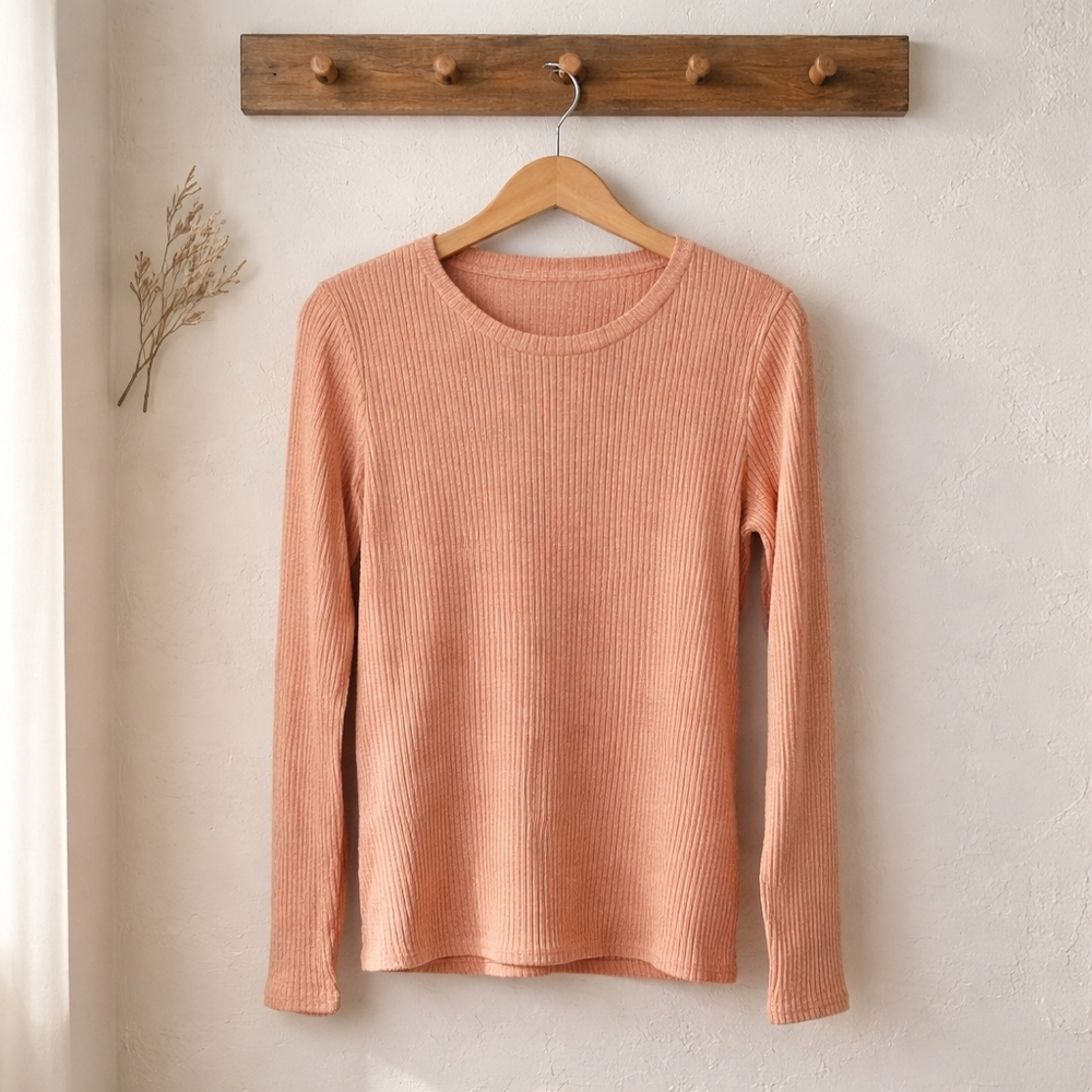 American Eagle Ribbed Long Sleeve Knit Top - Peach